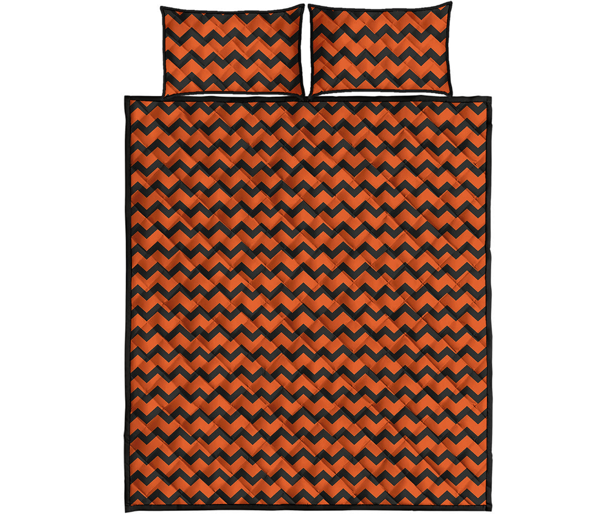 Orange Halloween Chevron Pattern Print Quilt Bed Set