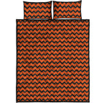 Orange Halloween Chevron Pattern Print Quilt Bed Set