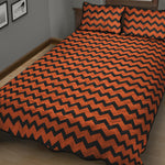 Orange Halloween Chevron Pattern Print Quilt Bed Set