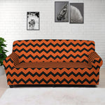 Orange Halloween Chevron Pattern Print Sofa Cover