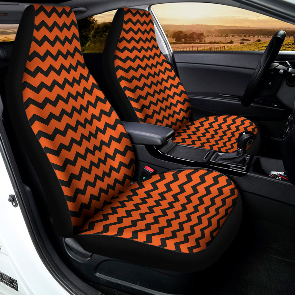 Orange Halloween Chevron Pattern Print Universal Fit Car Seat Covers