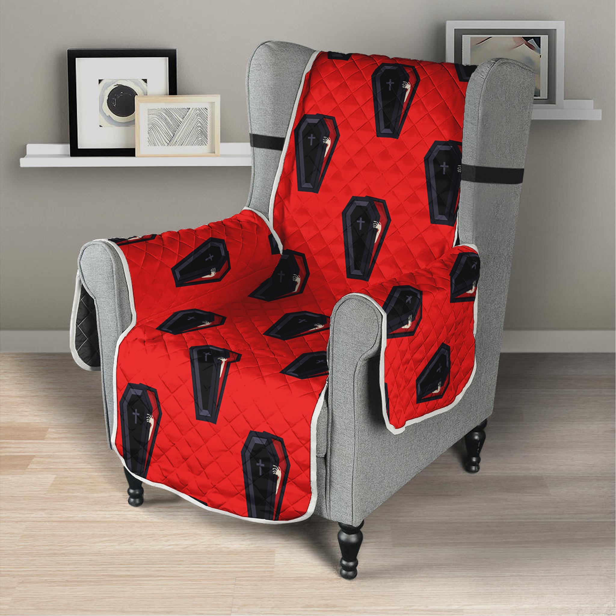 Orange Halloween Coffin Pattern Print Armchair Protector