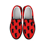 Orange Halloween Coffin Pattern Print Black Slip On Shoes