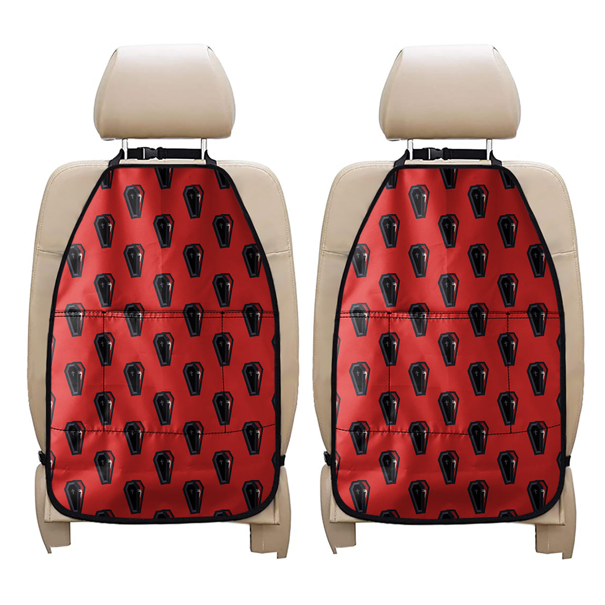 Orange Halloween Coffin Pattern Print Car Seat Organizers