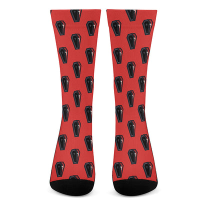 Orange Halloween Coffin Pattern Print Crew Socks
