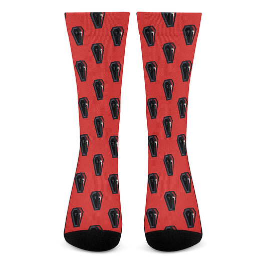 Orange Halloween Coffin Pattern Print Crew Socks