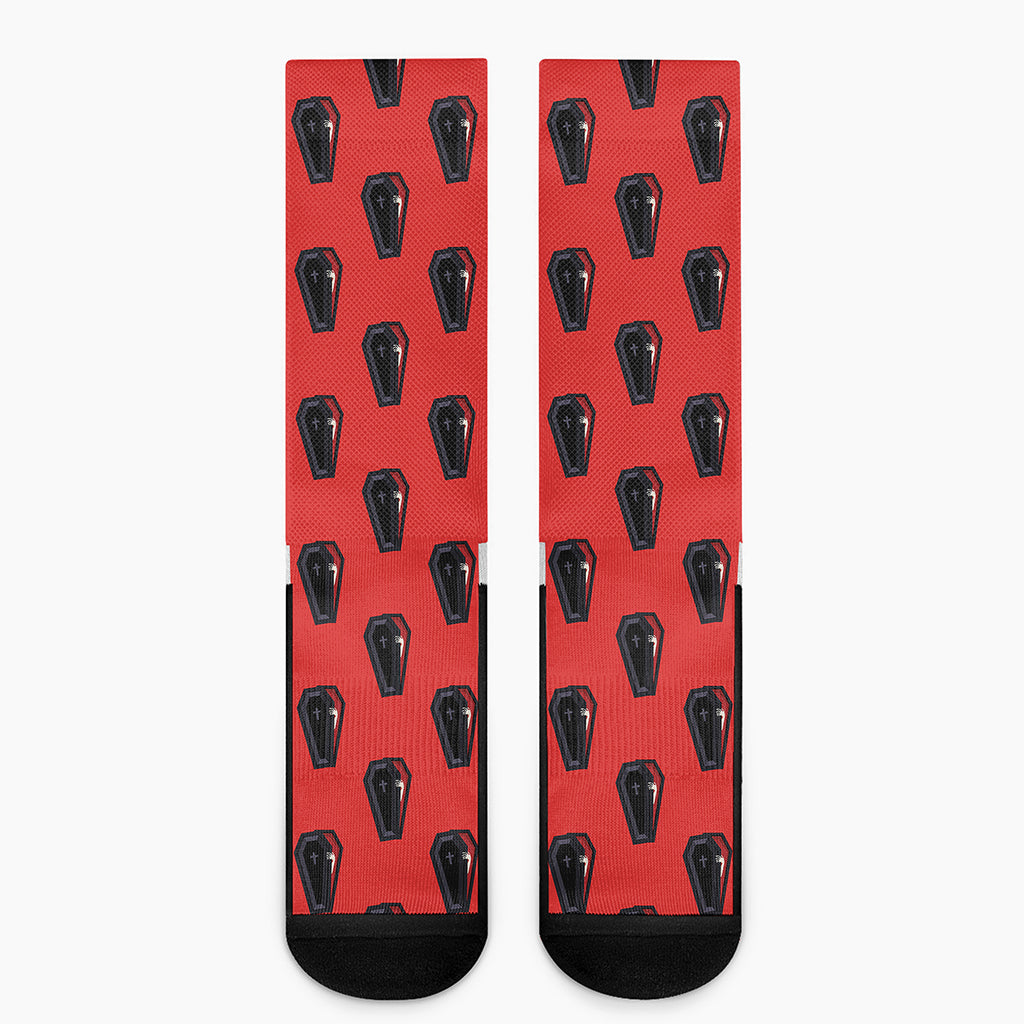 Orange Halloween Coffin Pattern Print Crew Socks