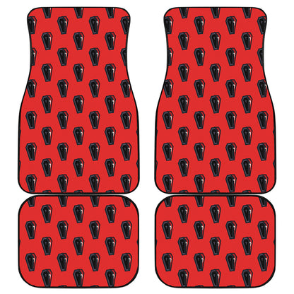 Orange Halloween Coffin Pattern Print Front and Back Car Floor Mats