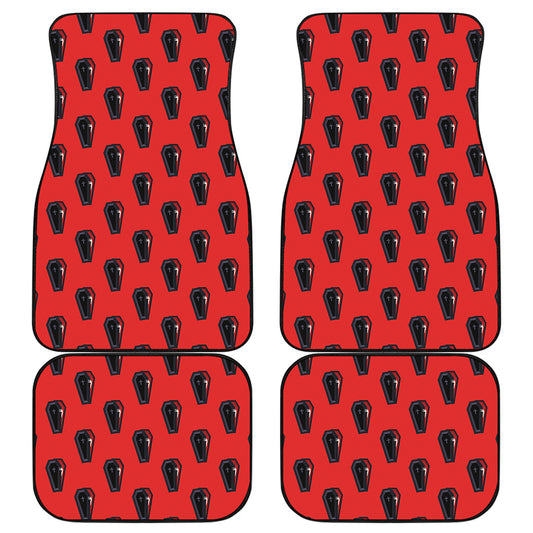 Orange Halloween Coffin Pattern Print Front and Back Car Floor Mats