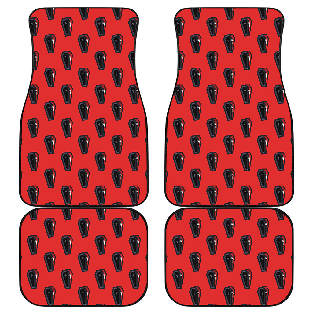 Orange Halloween Coffin Pattern Print Front and Back Car Floor Mats