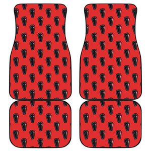 Orange Halloween Coffin Pattern Print Front and Back Car Floor Mats