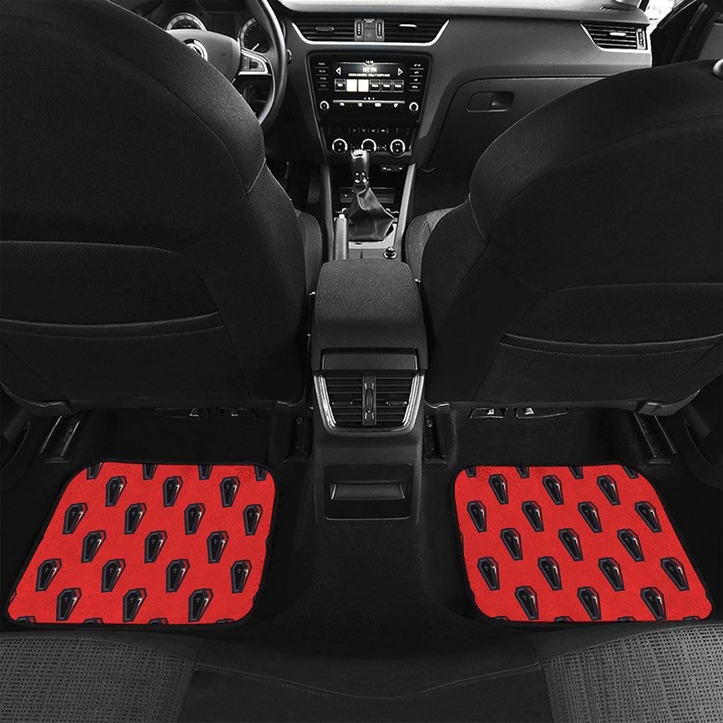 Orange Halloween Coffin Pattern Print Front and Back Car Floor Mats