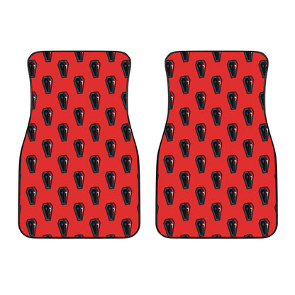 Orange Halloween Coffin Pattern Print Front Car Floor Mats