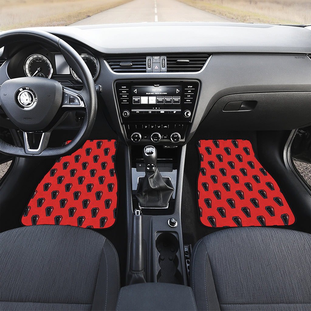 Orange Halloween Coffin Pattern Print Front Car Floor Mats