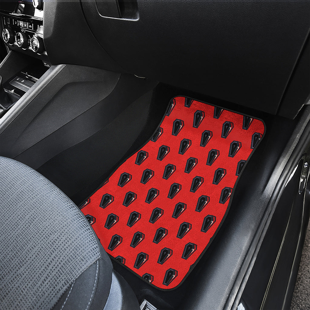 Orange Halloween Coffin Pattern Print Front Car Floor Mats