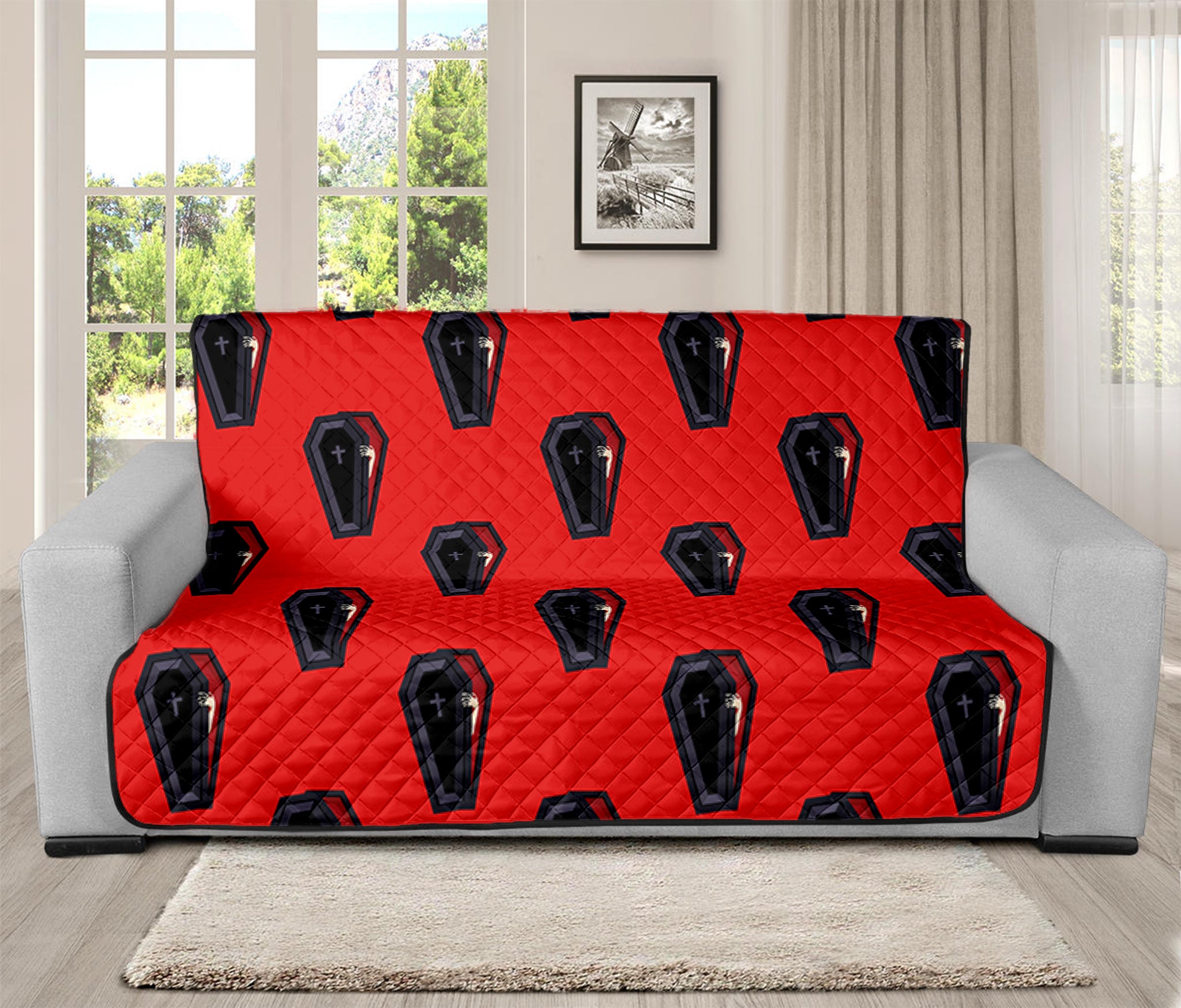 Orange Halloween Coffin Pattern Print Futon Protector