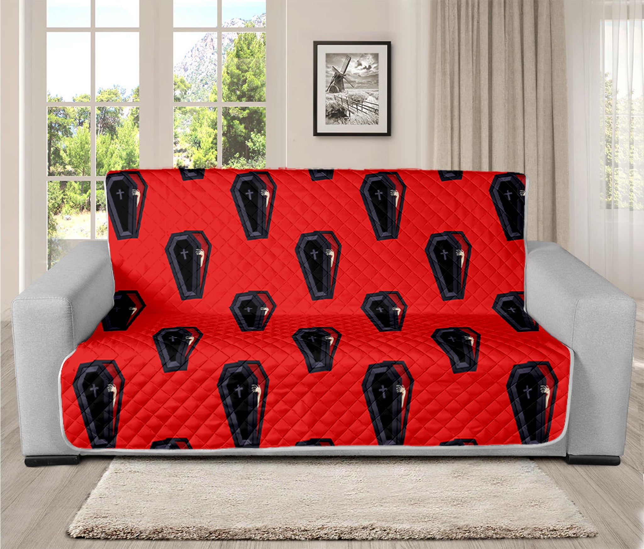 Orange Halloween Coffin Pattern Print Futon Protector