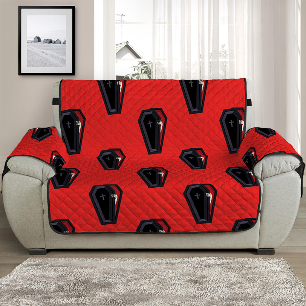 Orange Halloween Coffin Pattern Print Half Sofa Protector