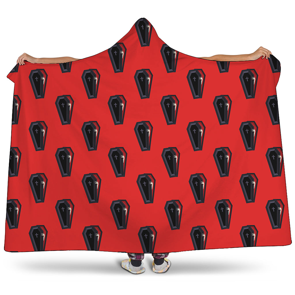 Orange Halloween Coffin Pattern Print Hooded Blanket