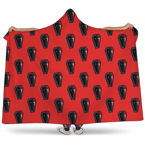 Orange Halloween Coffin Pattern Print Hooded Blanket