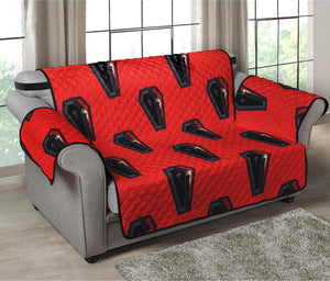 Orange Halloween Coffin Pattern Print Loveseat Protector