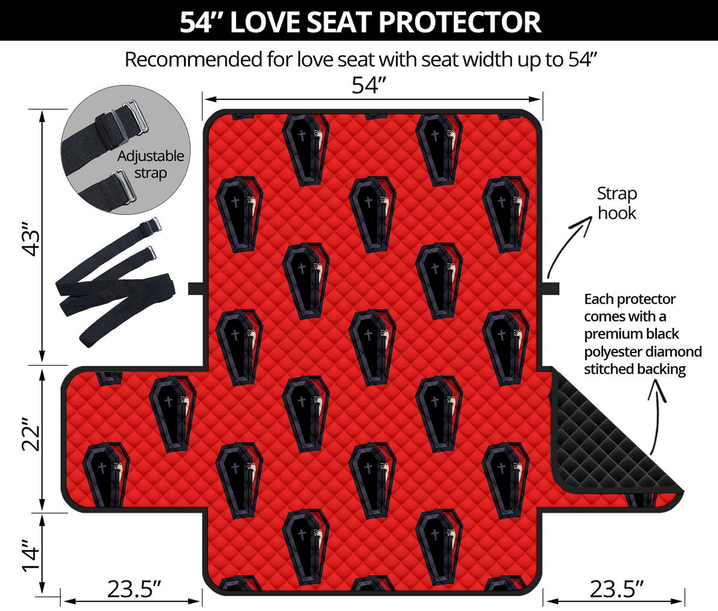 Orange Halloween Coffin Pattern Print Loveseat Protector