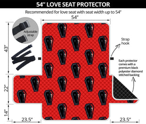 Orange Halloween Coffin Pattern Print Loveseat Protector