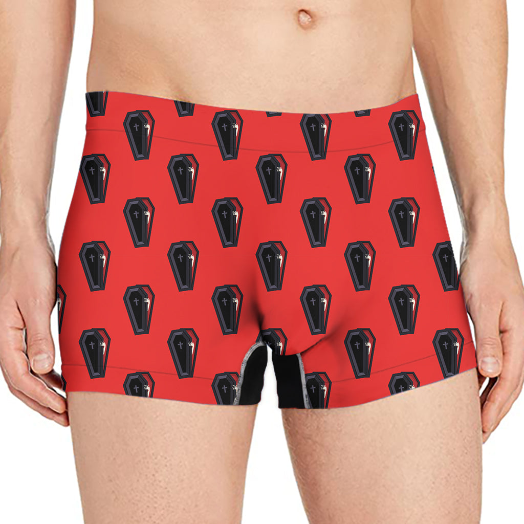 Orange Halloween Coffin Pattern Print Men's Boxer Briefs