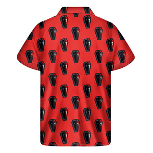 Orange Halloween Coffin Pattern Print Men's Short Sleeve Shirt