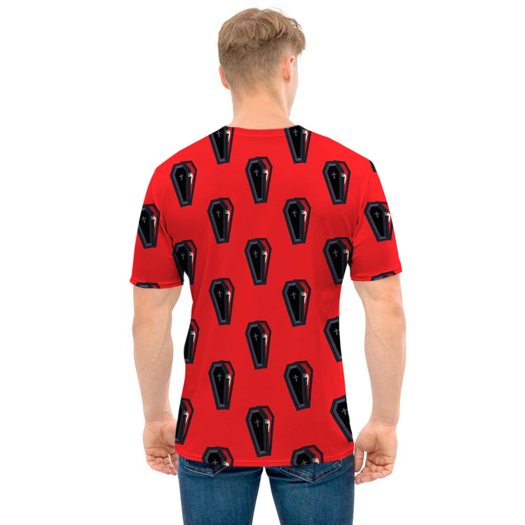 Orange Halloween Coffin Pattern Print Men's T-Shirt