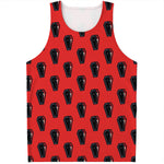 Orange Halloween Coffin Pattern Print Men's Tank Top