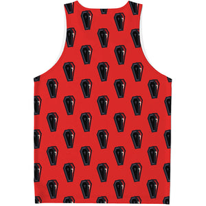 Orange Halloween Coffin Pattern Print Men's Tank Top