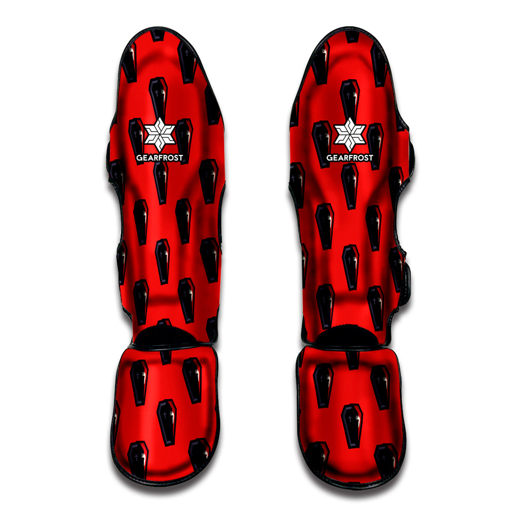 Orange Halloween Coffin Pattern Print Muay Thai Shin Guard