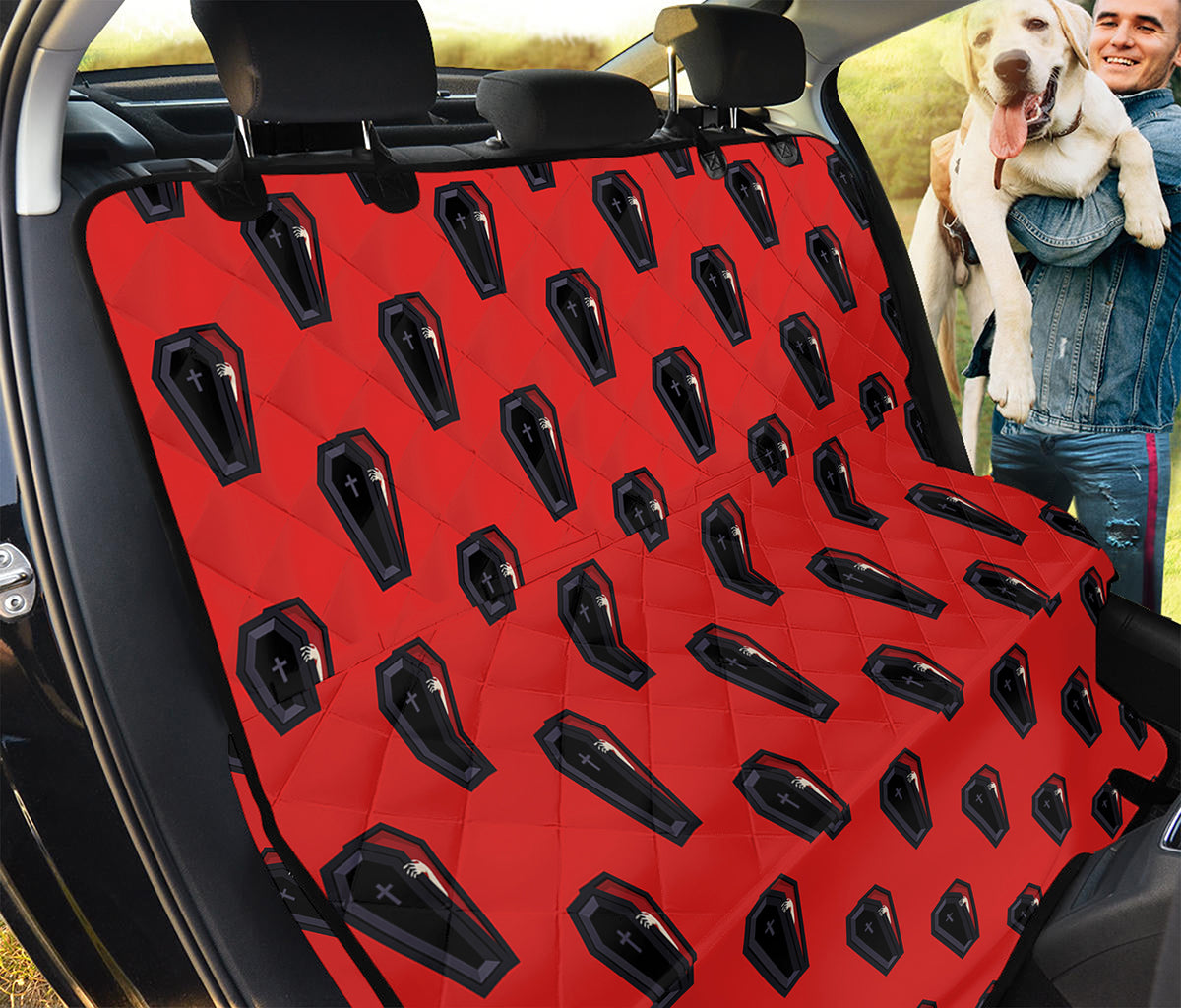 Orange Halloween Coffin Pattern Print Pet Car Back Seat Cover