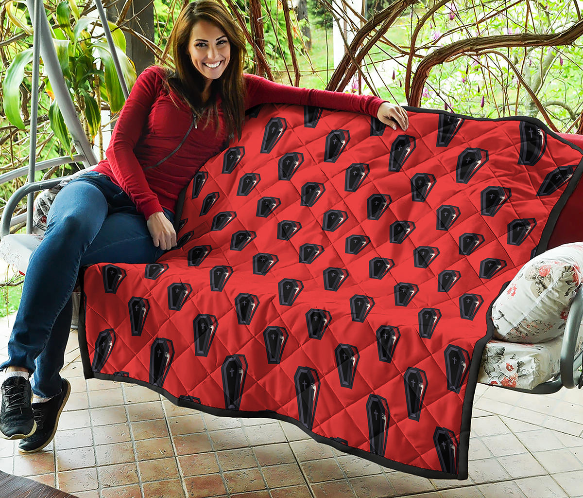 Orange Halloween Coffin Pattern Print Quilt