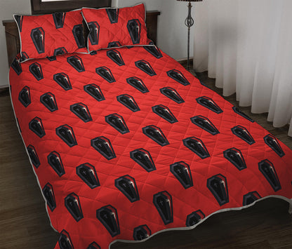 Orange Halloween Coffin Pattern Print Quilt Bed Set