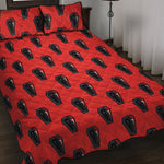 Orange Halloween Coffin Pattern Print Quilt Bed Set