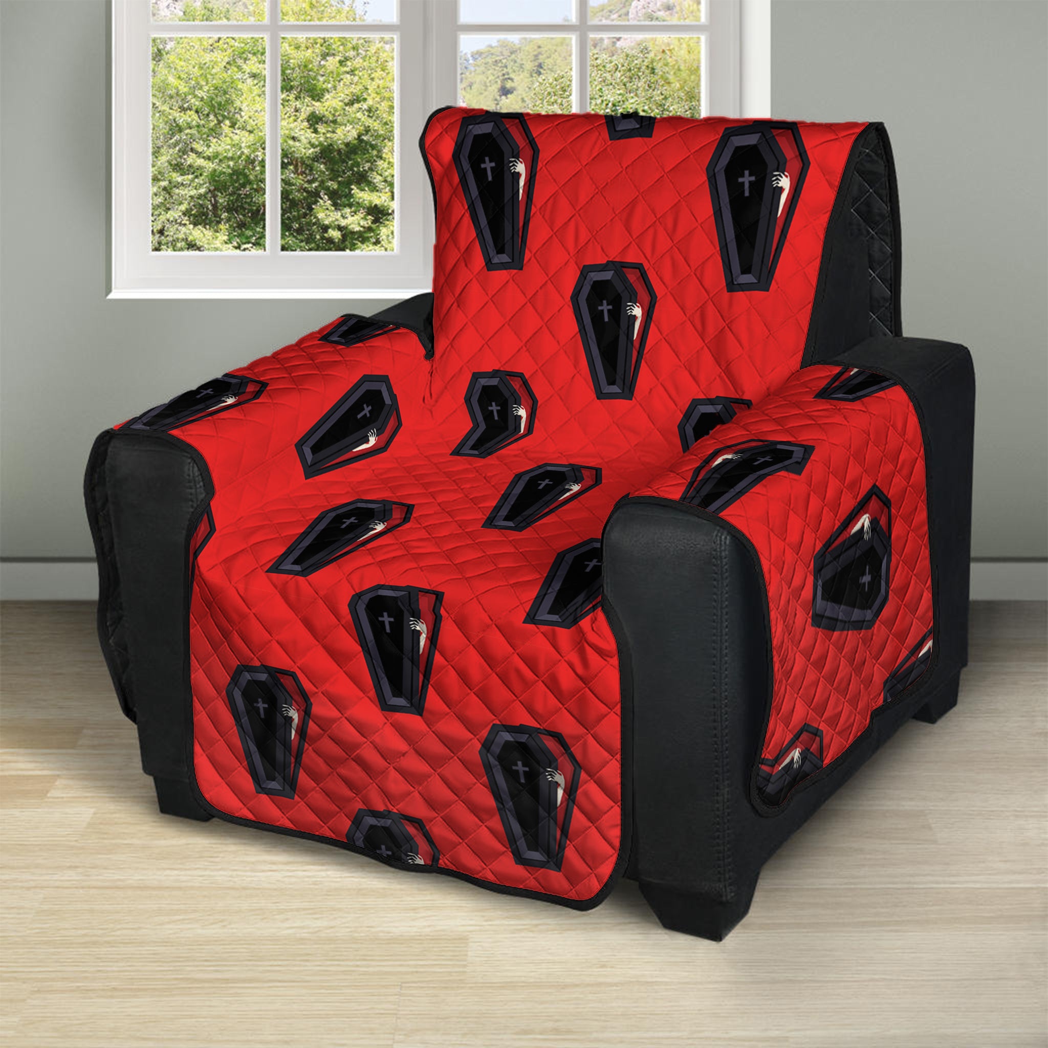 Orange Halloween Coffin Pattern Print Recliner Protector