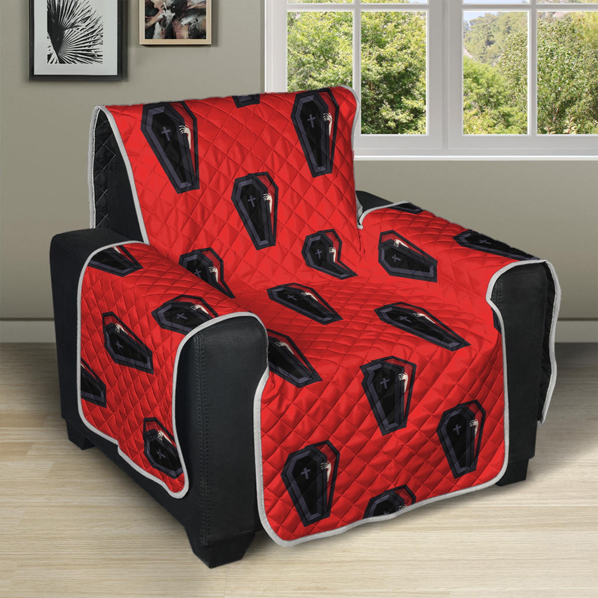 Orange Halloween Coffin Pattern Print Recliner Protector