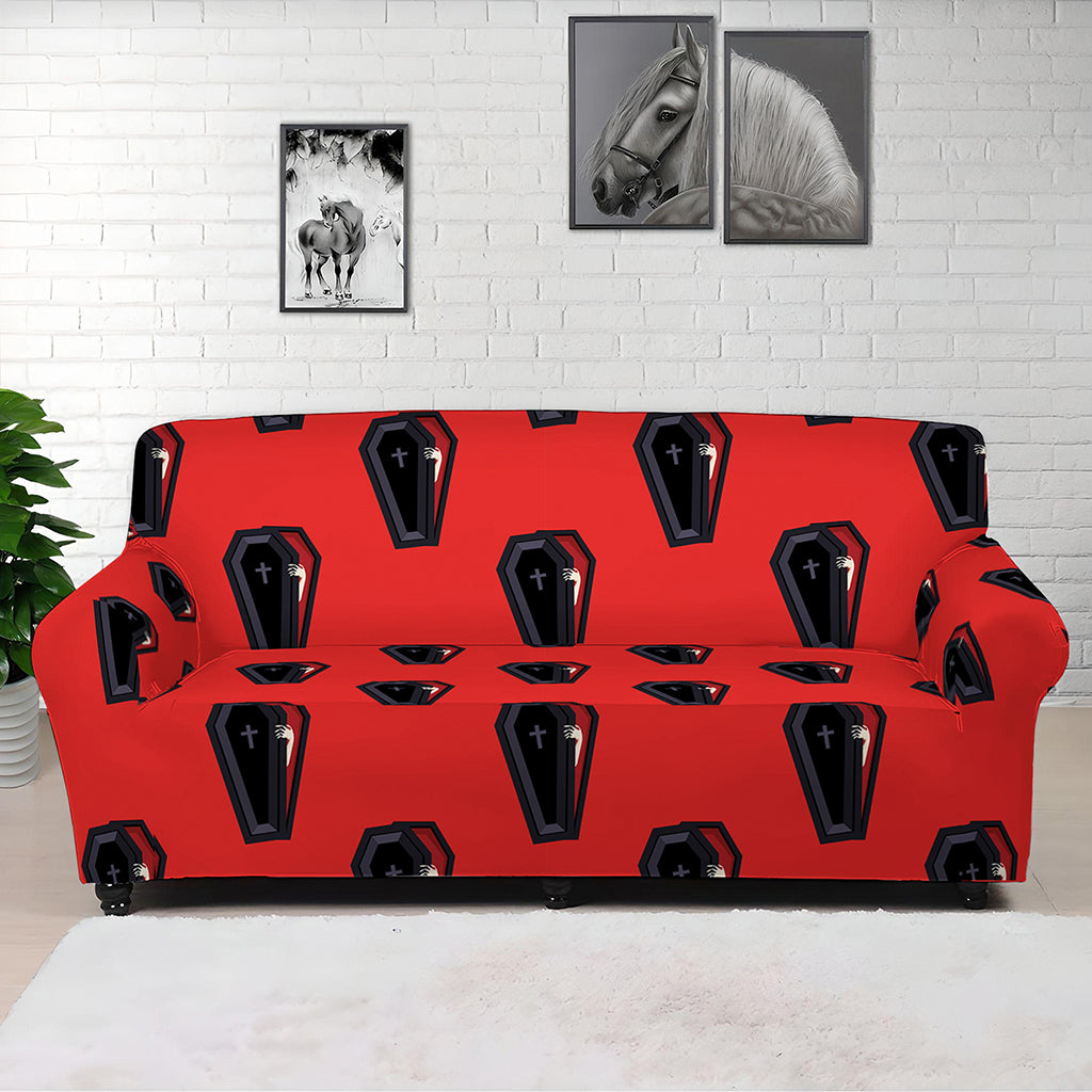 Orange Halloween Coffin Pattern Print Sofa Cover