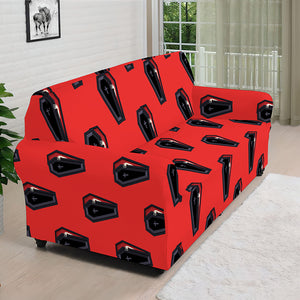 Orange Halloween Coffin Pattern Print Sofa Cover