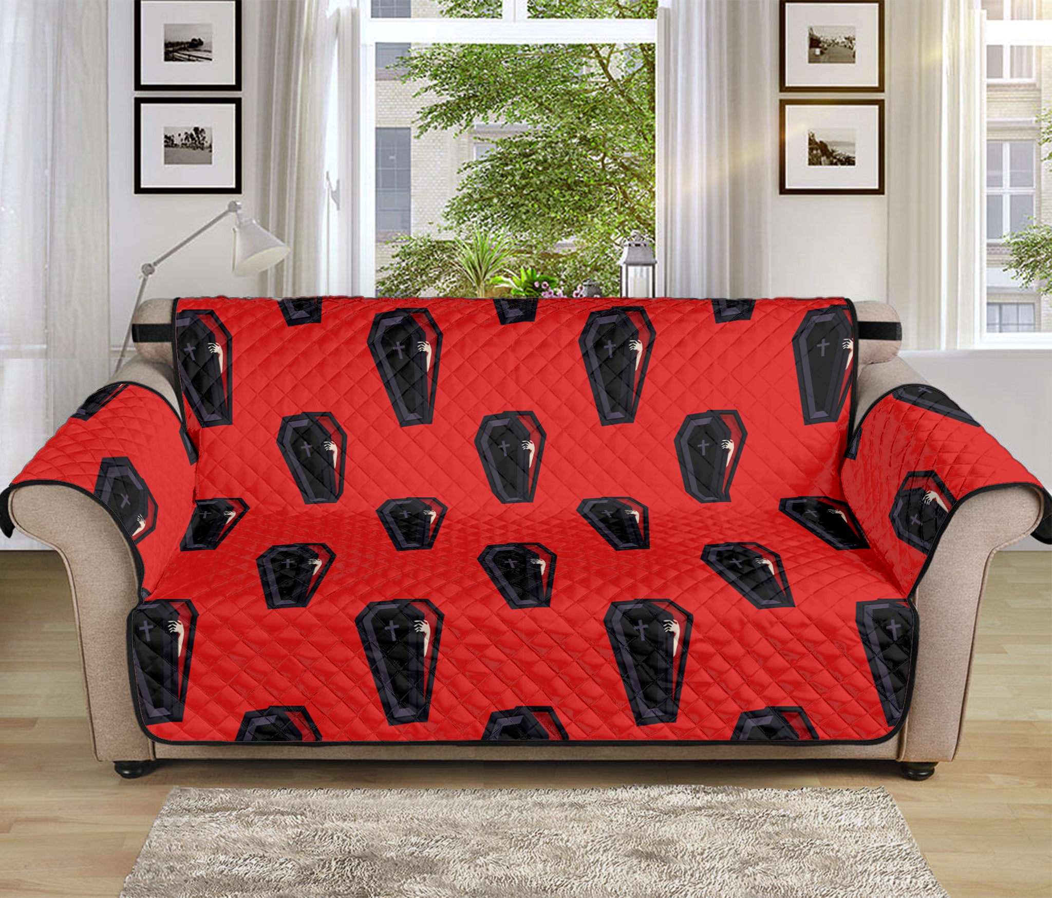 Orange Halloween Coffin Pattern Print Sofa Protector