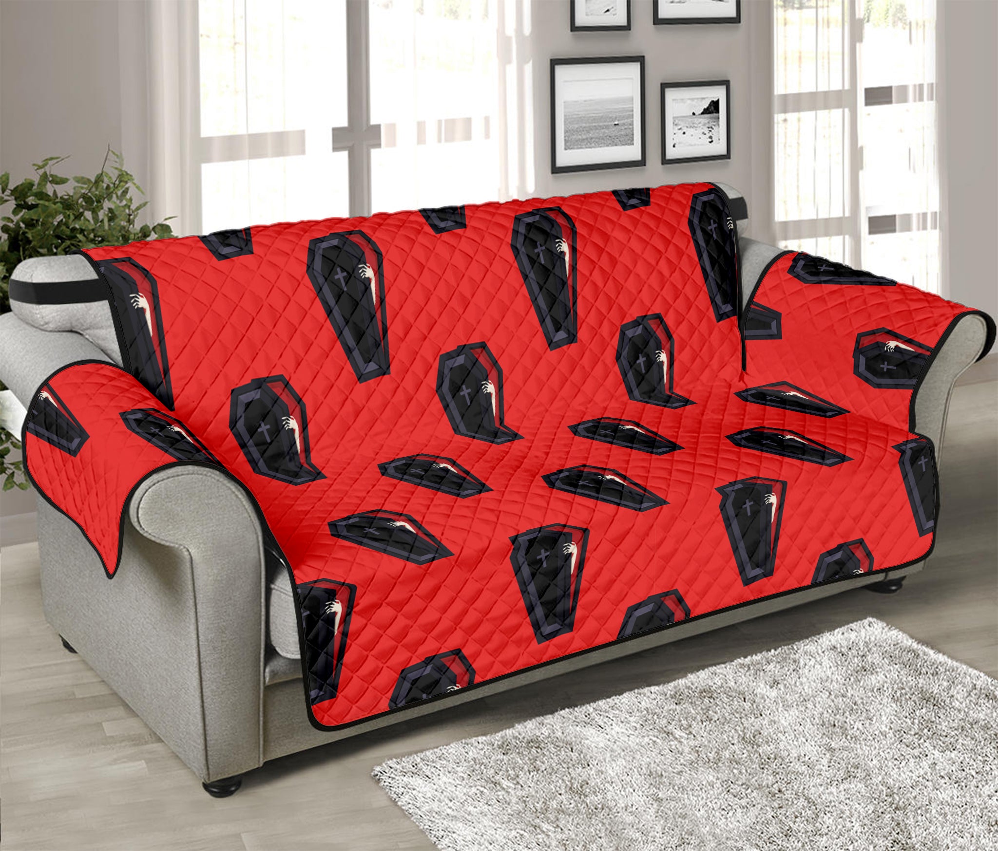 Orange Halloween Coffin Pattern Print Sofa Protector