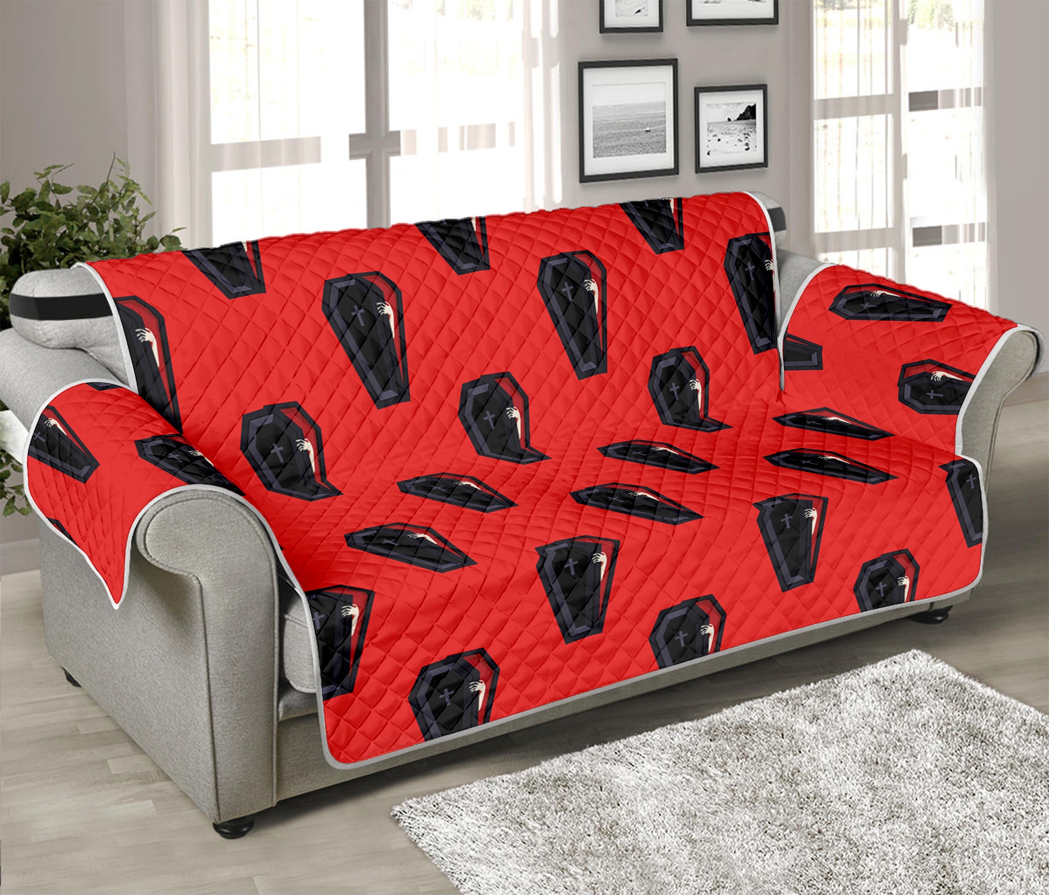 Orange Halloween Coffin Pattern Print Sofa Protector