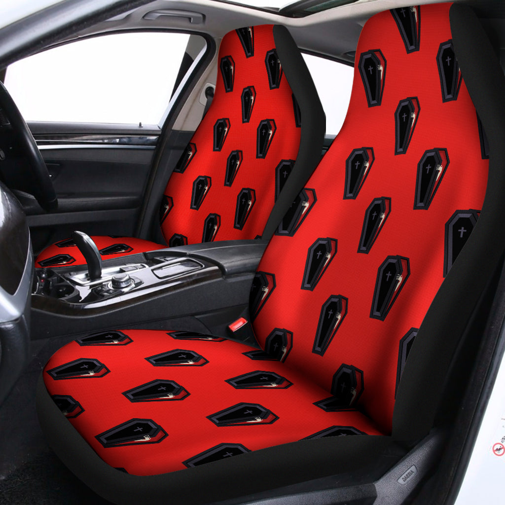 Orange Halloween Coffin Pattern Print Universal Fit Car Seat Covers