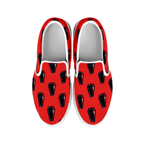 Orange Halloween Coffin Pattern Print White Slip On Shoes