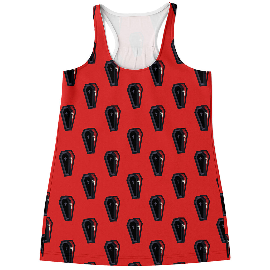 Orange Halloween Coffin Pattern Print Women's Racerback Tank Top