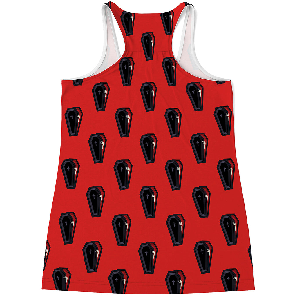 Orange Halloween Coffin Pattern Print Women's Racerback Tank Top