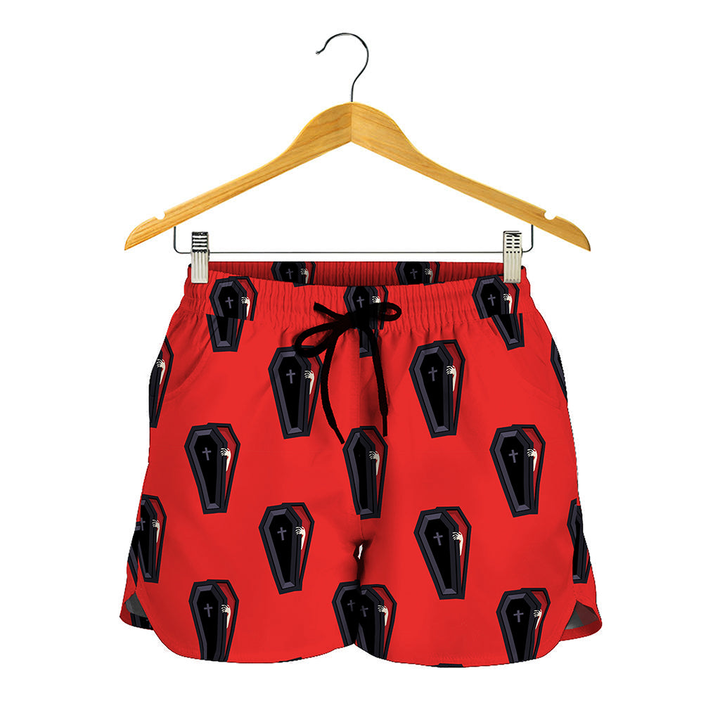 Orange Halloween Coffin Pattern Print Women's Shorts