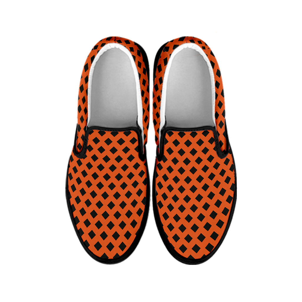 Orange Halloween Pattern Print Black Slip On Shoes